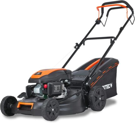 FUXTEC Tondeuse Thermique Autotractée FX-RM5170 4en1-170cm3 4 CV | 4 Temps | Largeur De Coupe 51cm & Hauteur De Coupe Réglable sur 7 Positions - Bac 60L, Fonction Mulching & Éjection Latérale